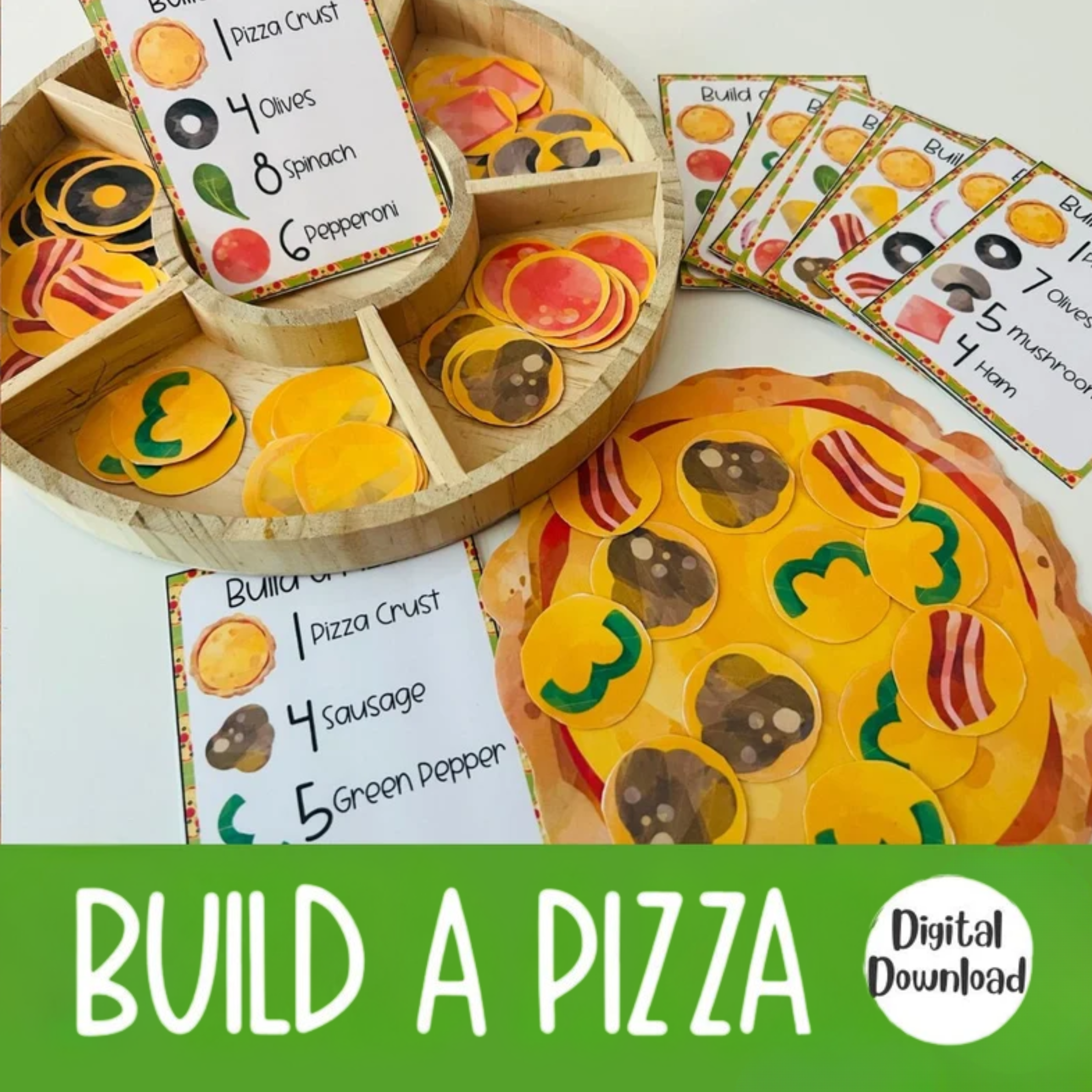 Build a Pizza Printable Activity for Kids | Counting Food Game | Preschool Cooking ActivityBuild a Pizza Printable Activity for Kids | Counting Food Game | Preschool Cooking Activity
