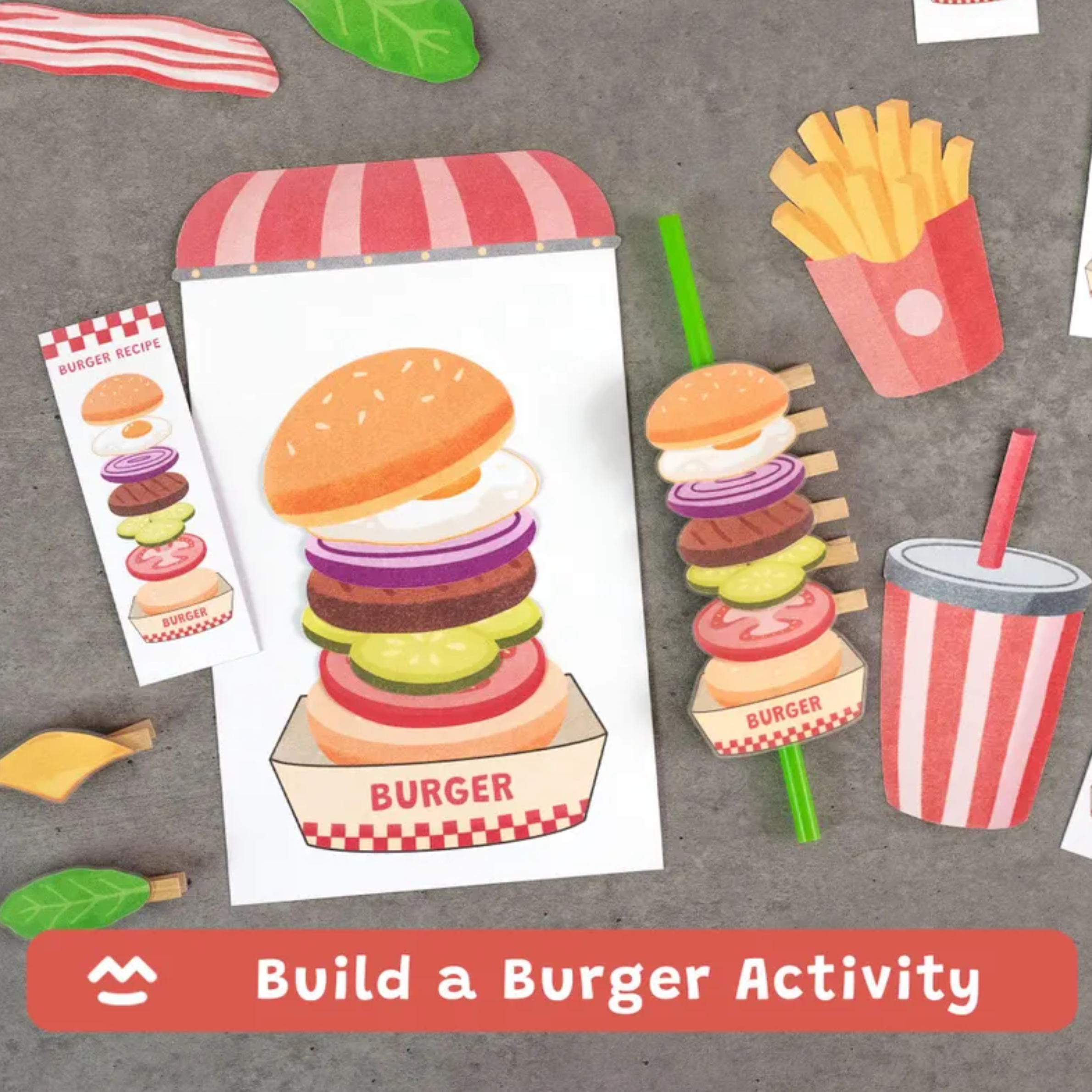 Build a Burger Printable Activity for Kids | Food Matching & Stacking Game | Preschool Fine Motor Printable