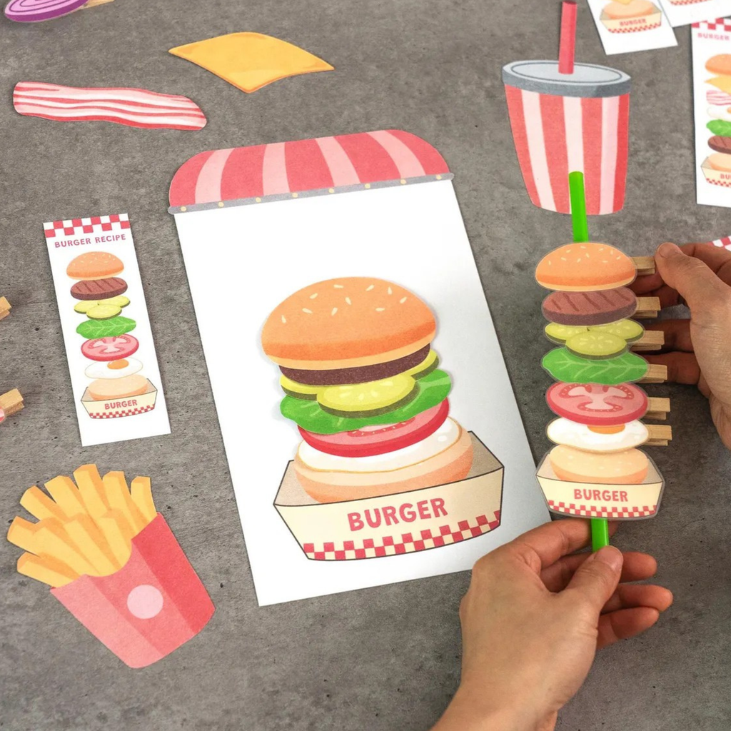 Build a Burger Printable Activity for Kids | Food Matching & Stacking Game | Preschool Fine Motor Printable