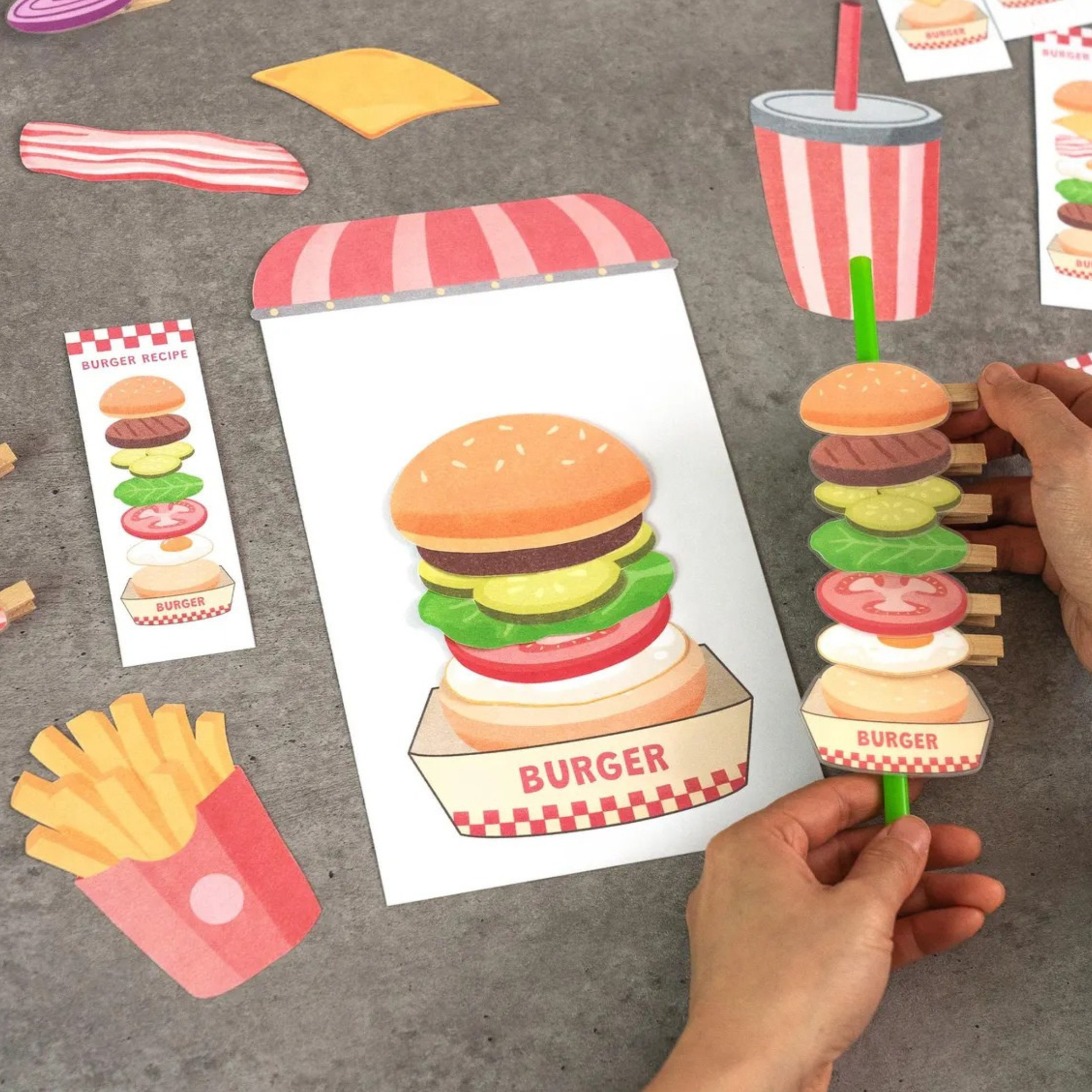 Build a Burger Printable Activity for Kids | Food Matching & Stacking Game | Preschool Fine Motor Printable