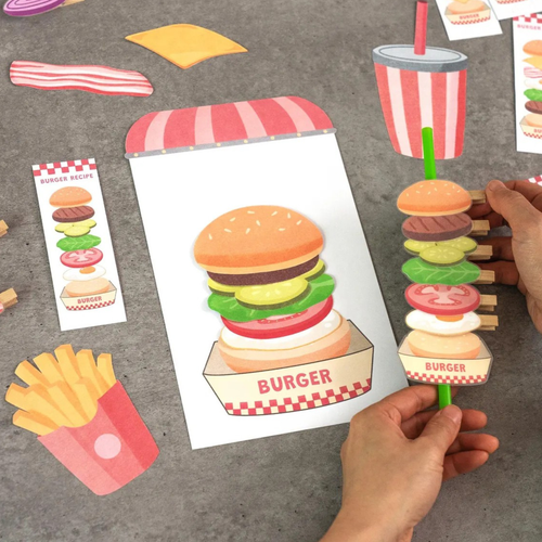 Build a Burger Printable Activity for Kids | Food Matching & Stacking Game | Preschool Fine Motor Printable