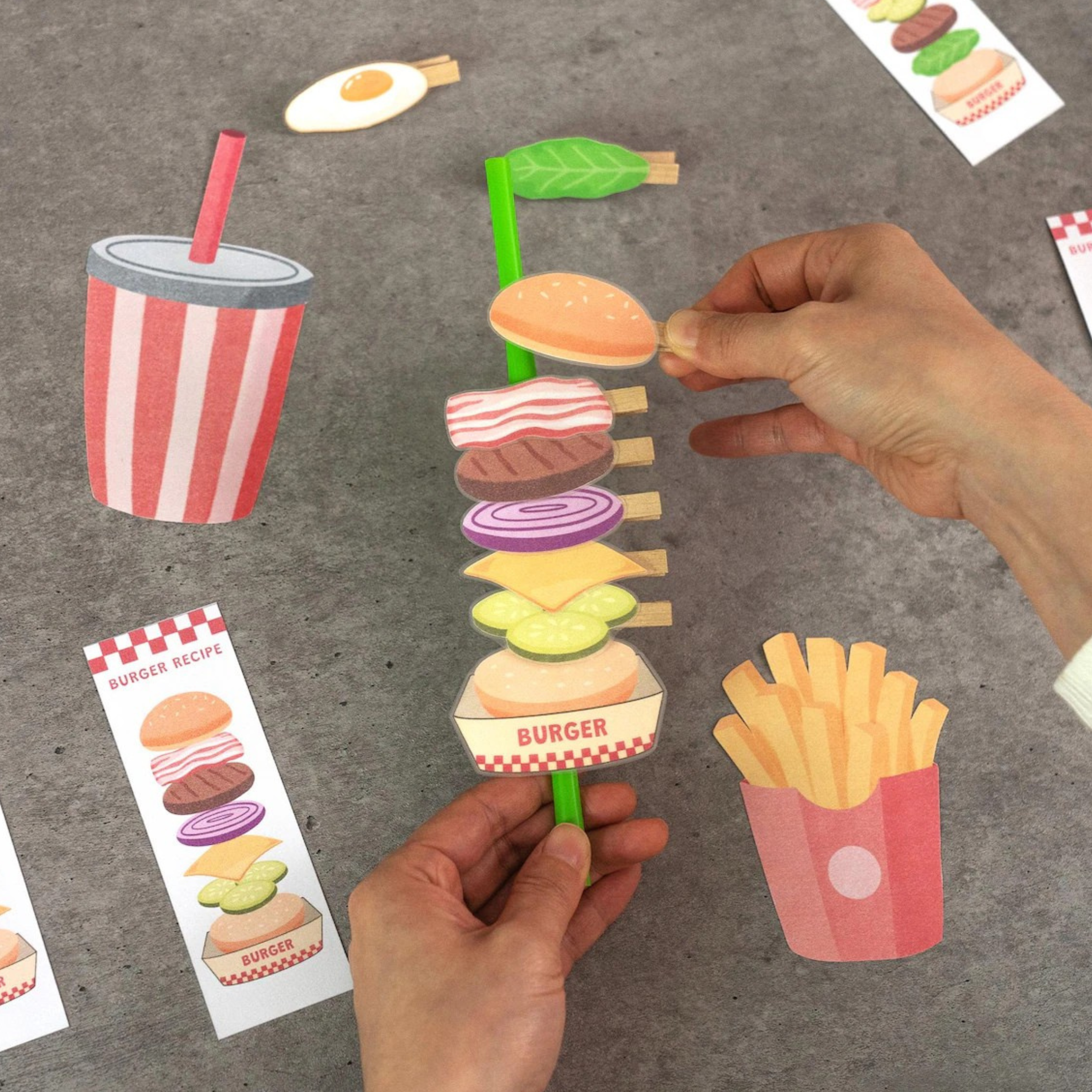 Build a Burger Printable Activity for Kids | Food Matching & Stacking Game | Preschool Fine Motor Printable
