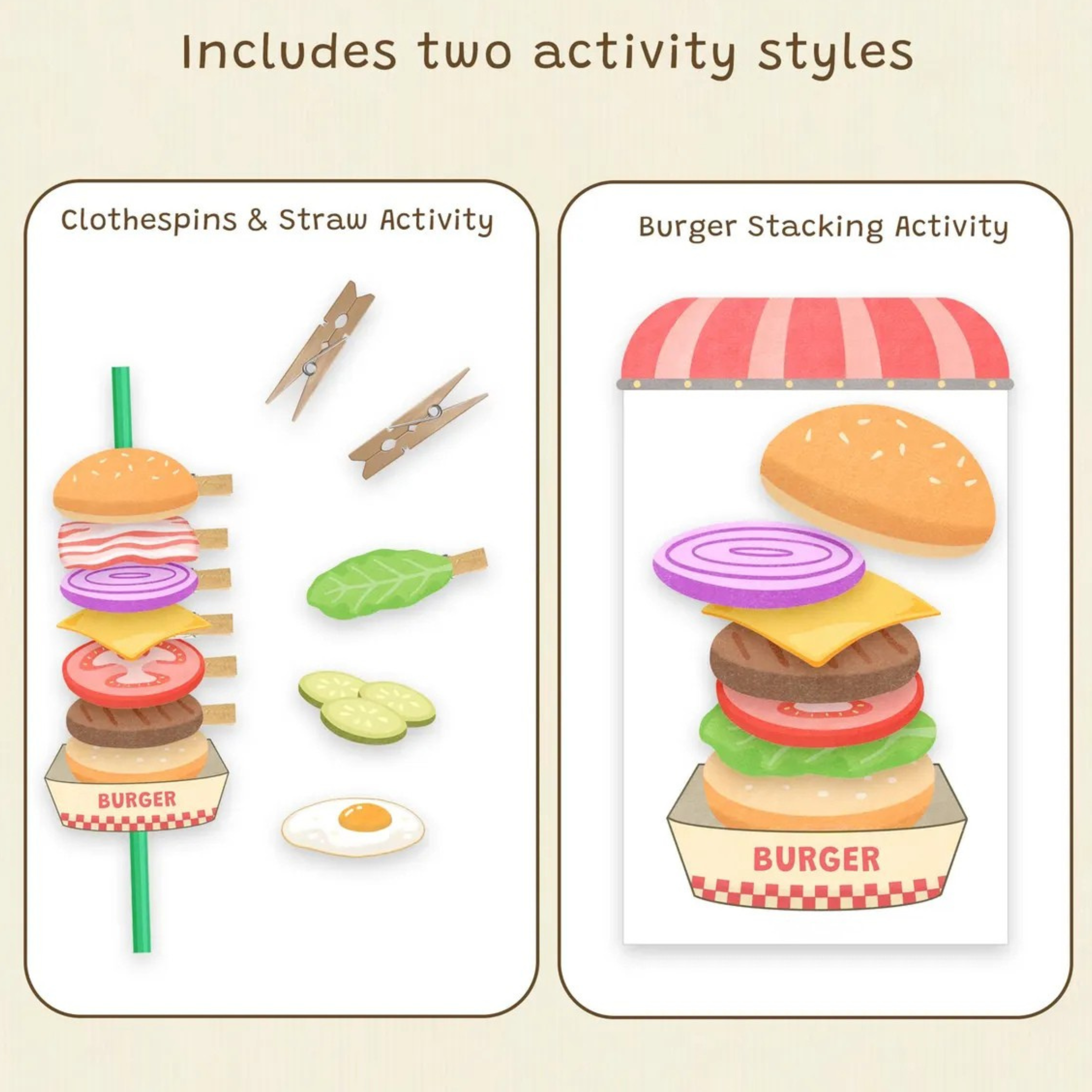 Build a Burger Printable Activity for Kids | Food Matching & Stacking Game | Preschool Fine Motor Printable