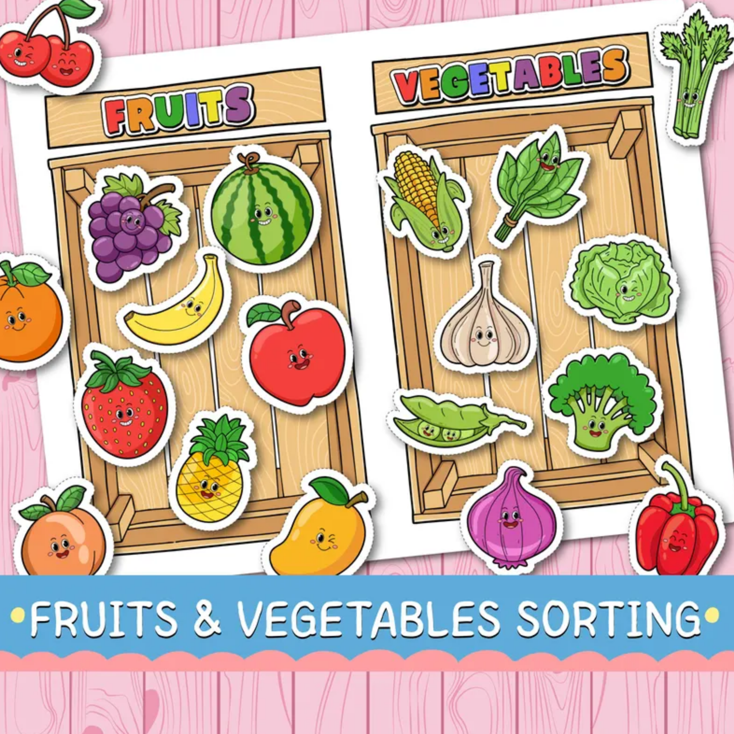 Fruit and Vegetable Sorting Activity for Kids | Preschool Food Learning Printable | Healthy Eating Game