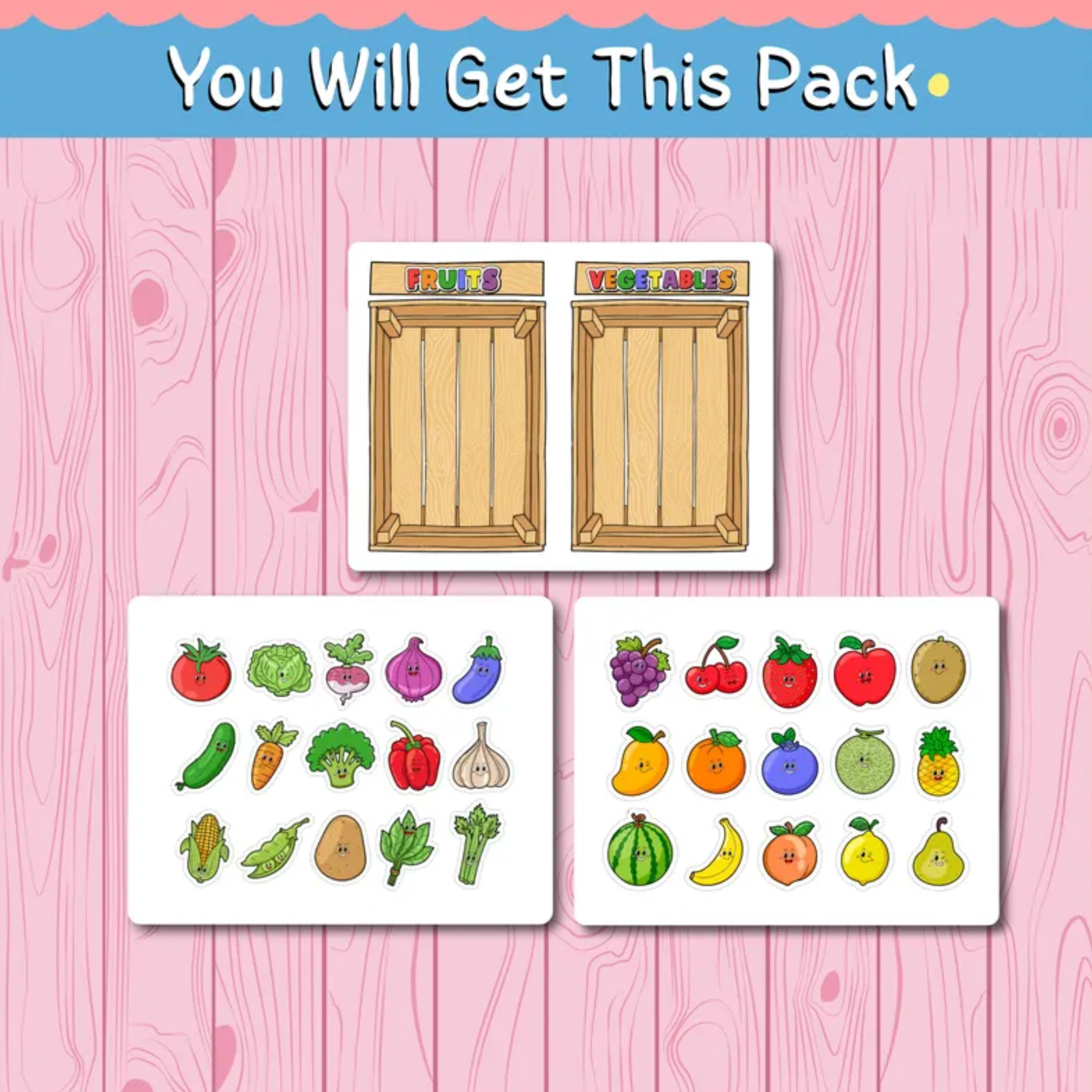 Fruit and Vegetable Sorting Activity for Kids | Preschool Food Learning Printable | Healthy Eating Game
