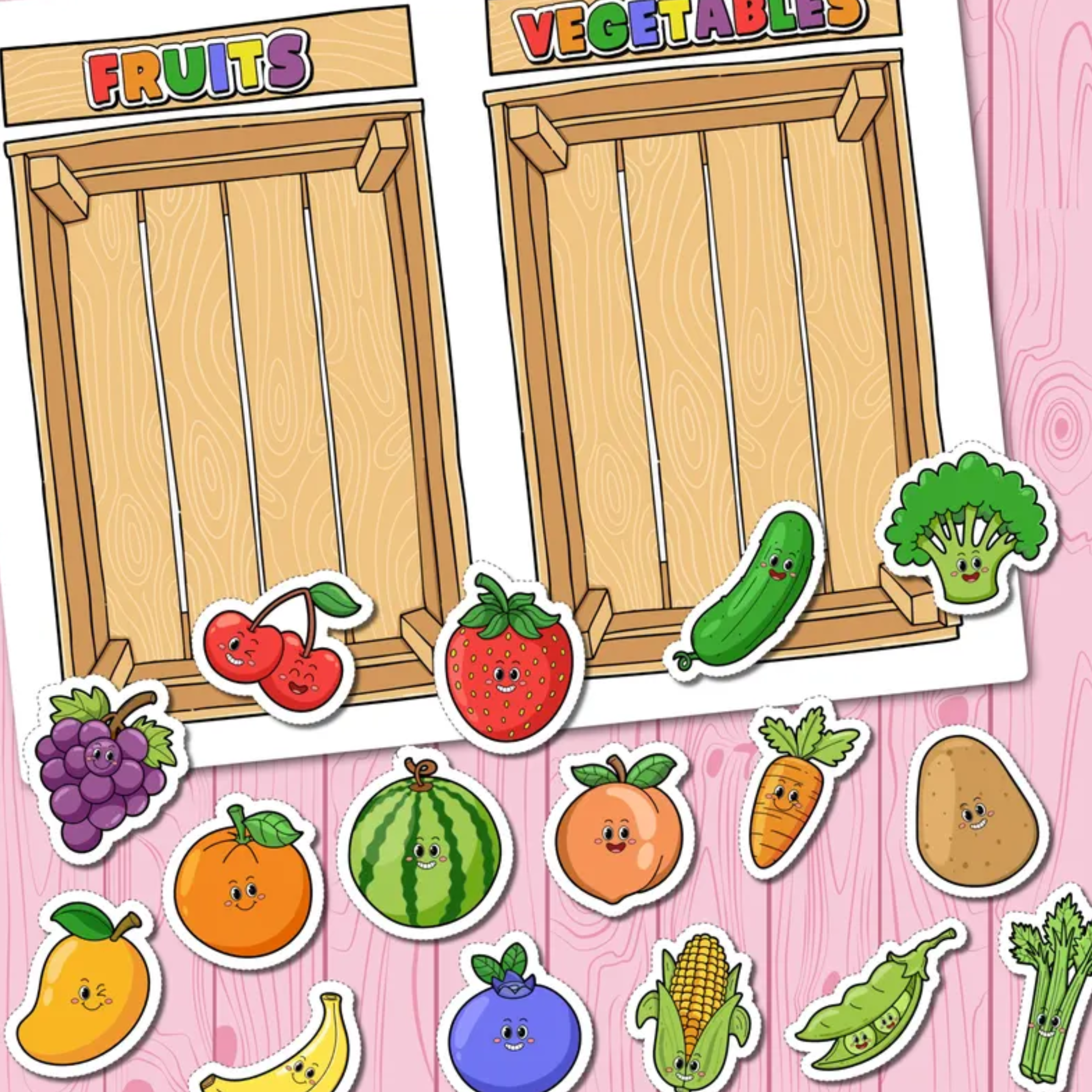 Fruit and Vegetable Sorting Activity for Kids | Preschool Food Learning Printable | Healthy Eating Game