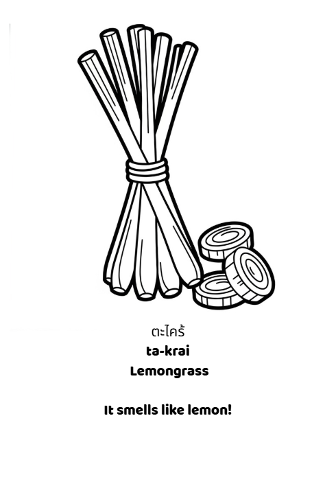 Thailand Food Coloring Book for Kids Ages 4–8 | Learn Thai Fruits, Vegetables, Herbs & Spices (Thai & English)