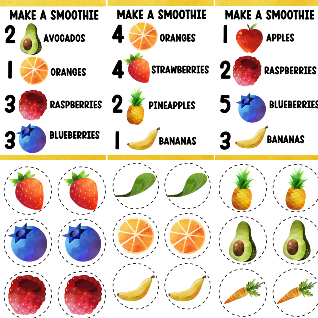 Make a Smoothie Printable Activity for Kids | Counting & Food Learning Game | Healthy Food Preschool Activity