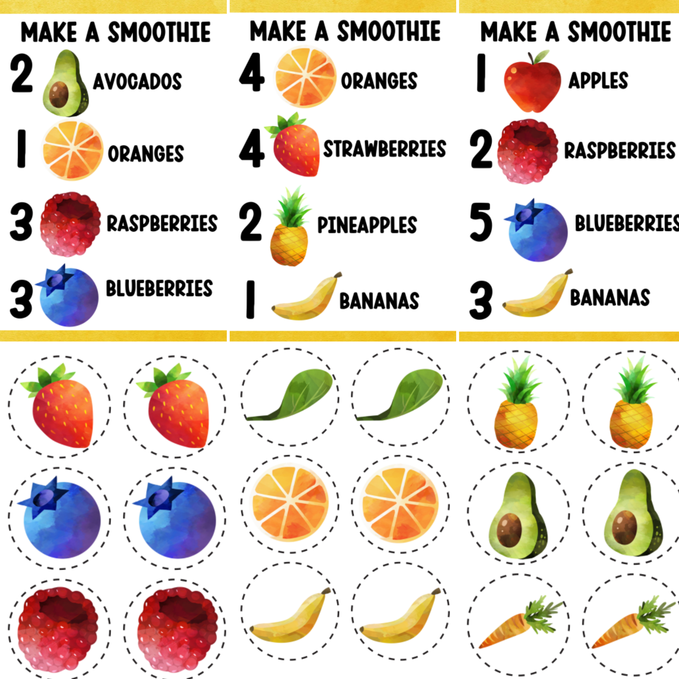 Make a Smoothie Printable Activity for Kids | Counting & Food Learning Game | Healthy Food Preschool Activity