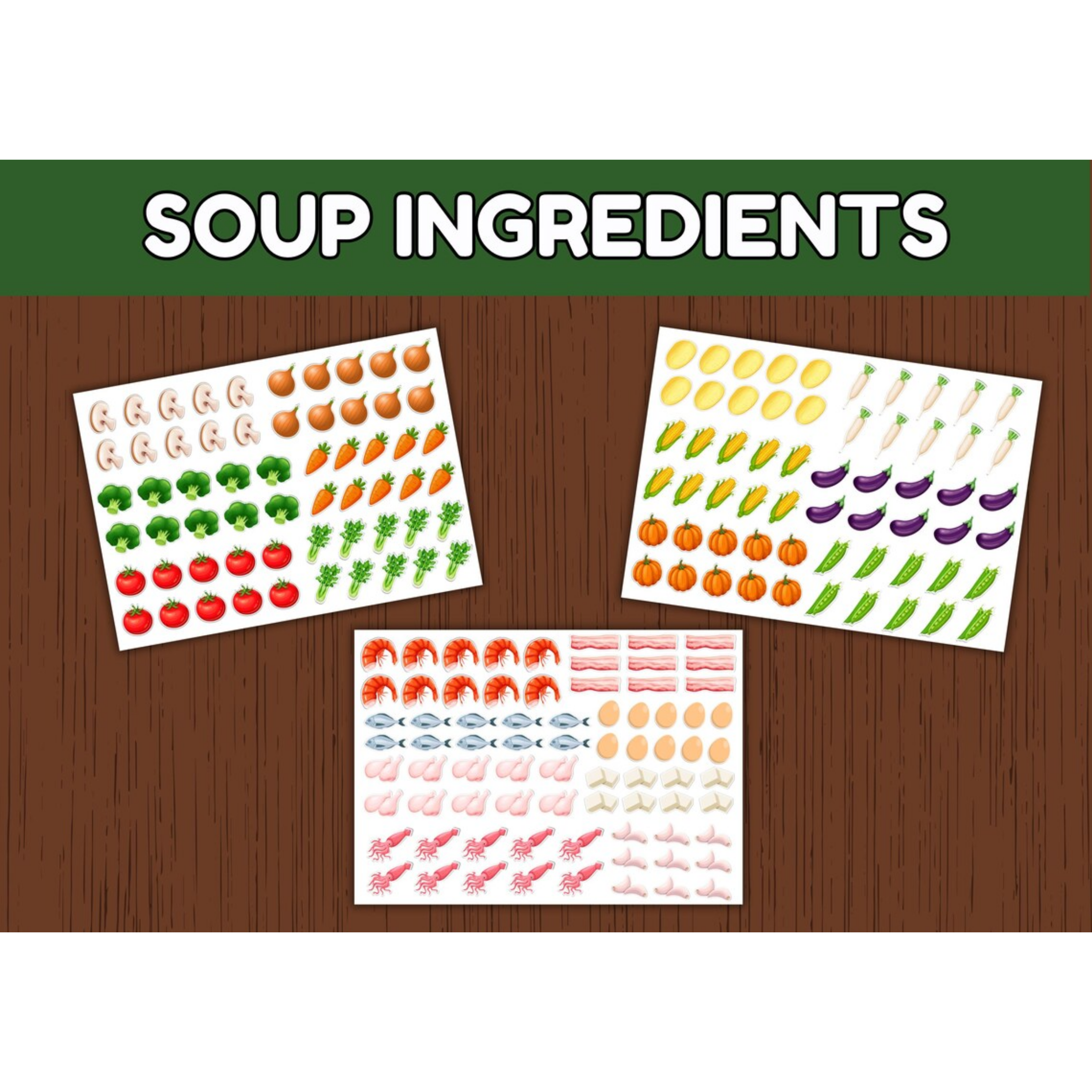Soup Making Game Printable for Kids | Food Matching & Counting Activity | Pretend Play Cooking Printable