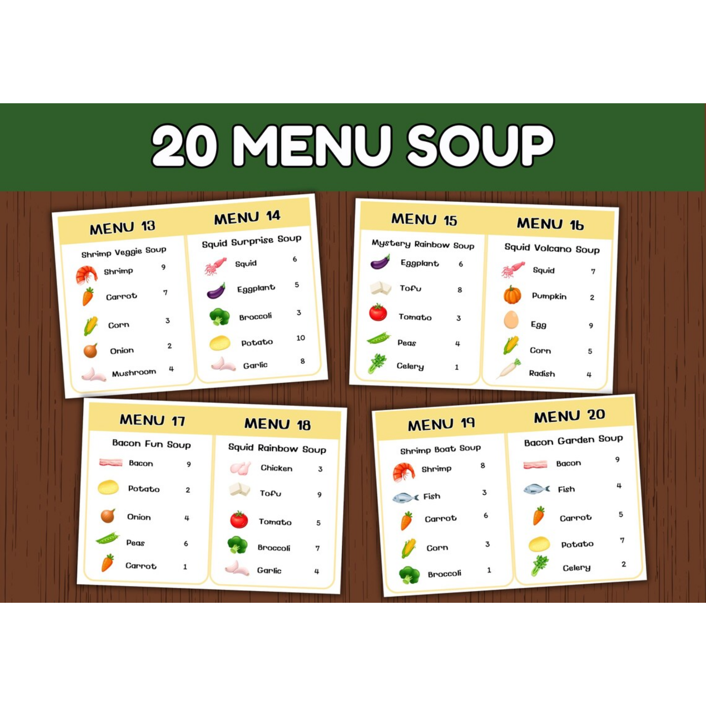 Soup Making Game Printable for Kids | Food Matching & Counting Activity | Pretend Play Cooking Printable