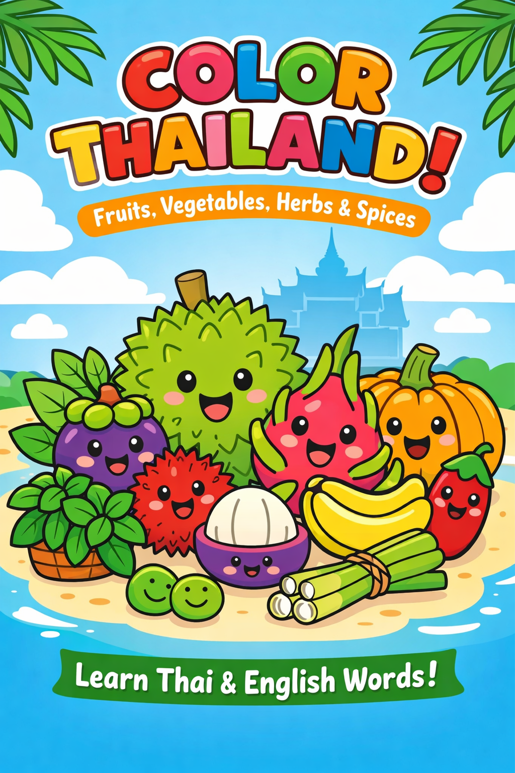 Thailand Food Coloring Book for Kids Ages 4–8 | Learn Thai Fruits, Vegetables, Herbs & Spices (Thai & English)