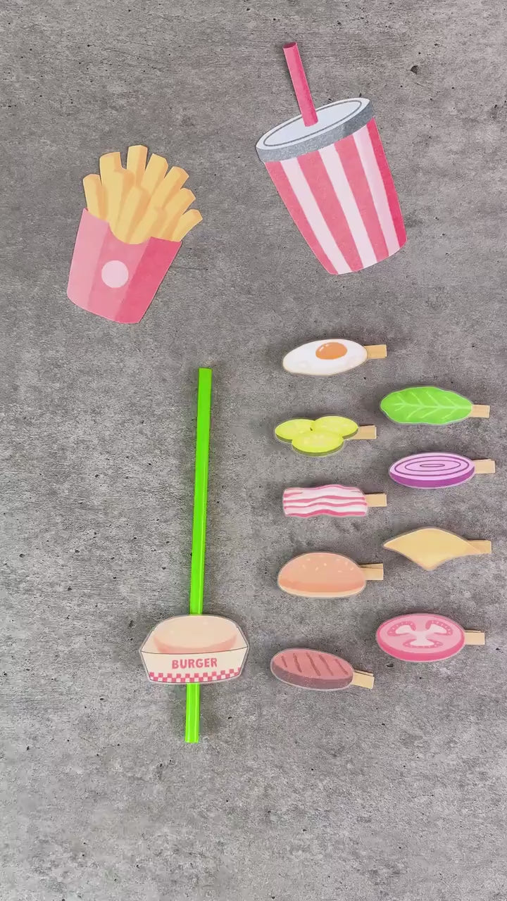 Build a Burger Printable Activity for Kids | Food Matching & Stacking Game | Preschool Fine Motor Printable